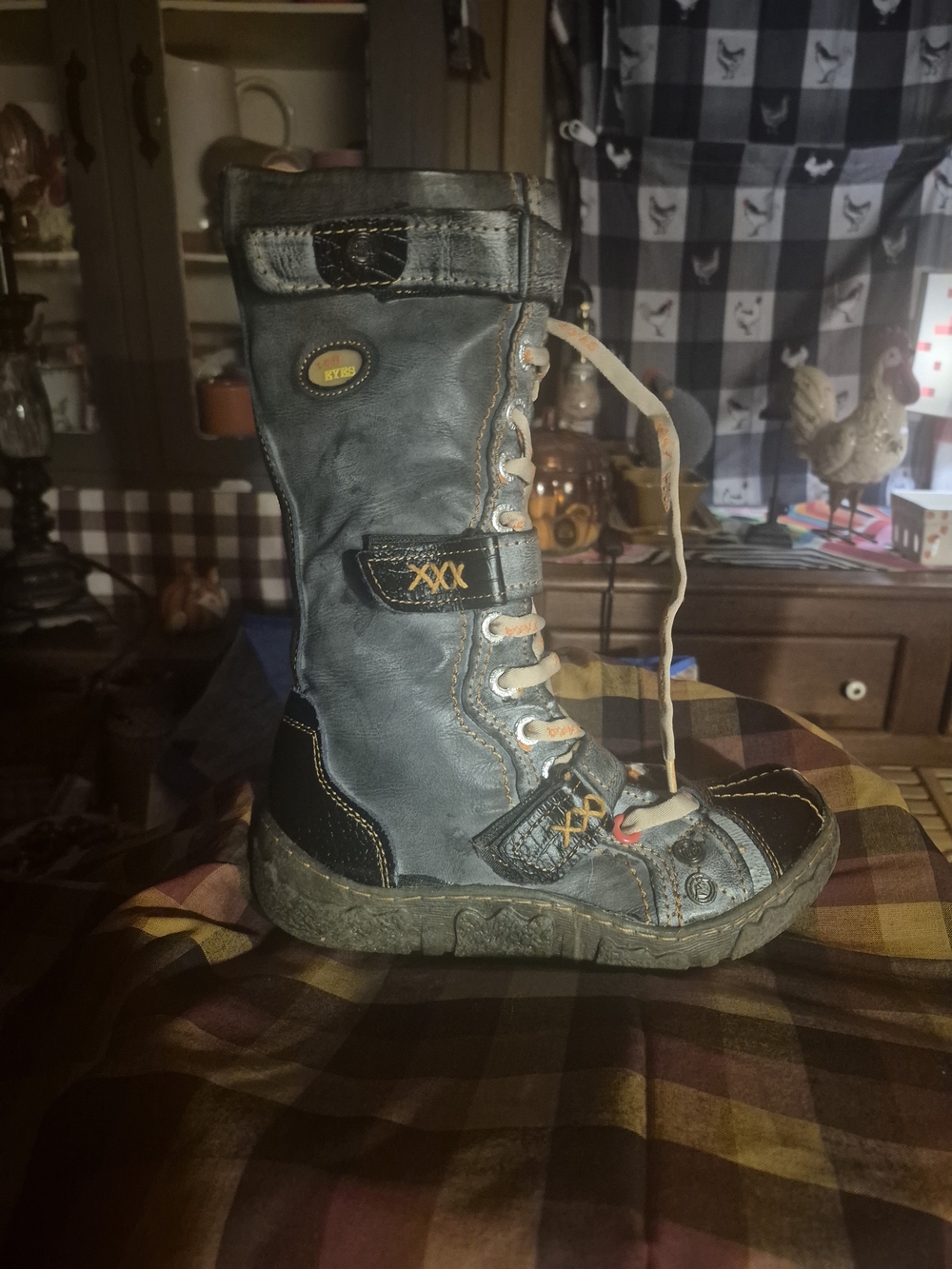 Women’s Lace-Up Mid-Calf Boot in Slate Gray with Black Trim
